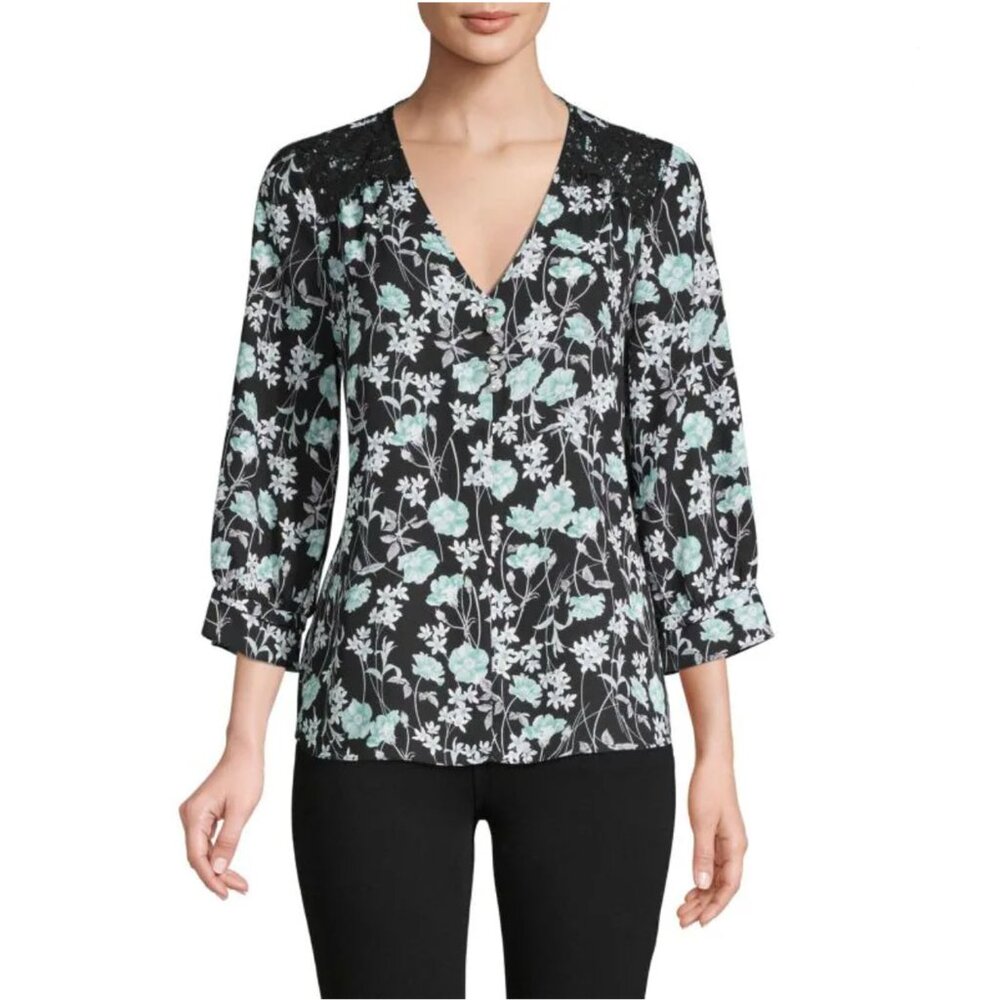 Karl Lagerfeld Faux Pearl Embellished Floral Top